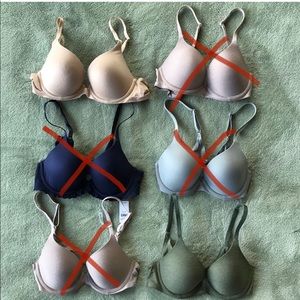 Nude and olive green bras